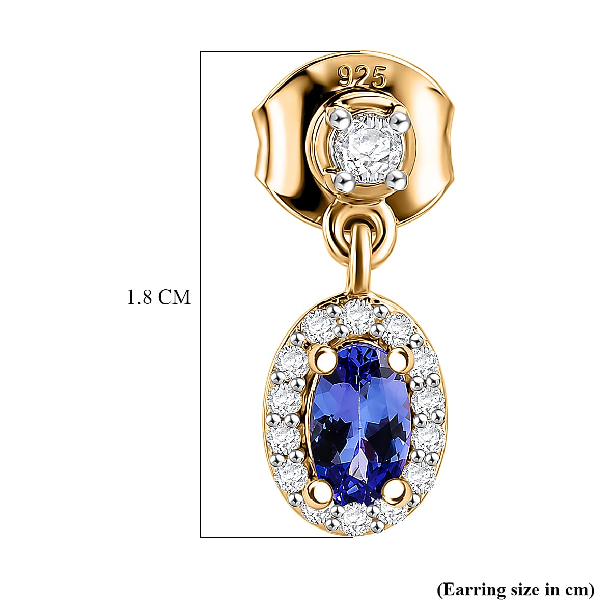 D'Joy - AAA Tanzanite & White Zircon Oval Halo Drop Earring with Push Post in Yellow Gold Plated Sterling Silver 1.00 Ct.