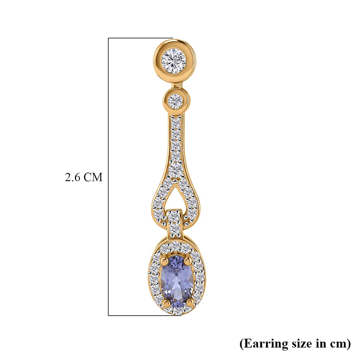 D'Joy - Tanzanite & White Zircon Dangling Earring with Push Post in Yellow Gold Plated Sterling Silver 1.00 Ct.