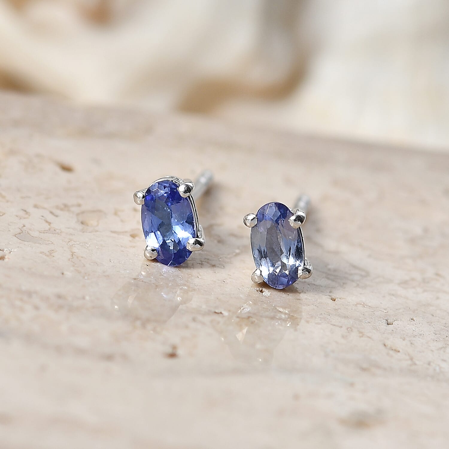 D'Joy - Tanzanite Solitaire Stud Push Post Earring in Platinum Overlay Sterling Silver