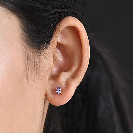 D'Joy - Tanzanite Solitaire Stud Push Post Earring in Yellow Gold Plated Sterling Silver