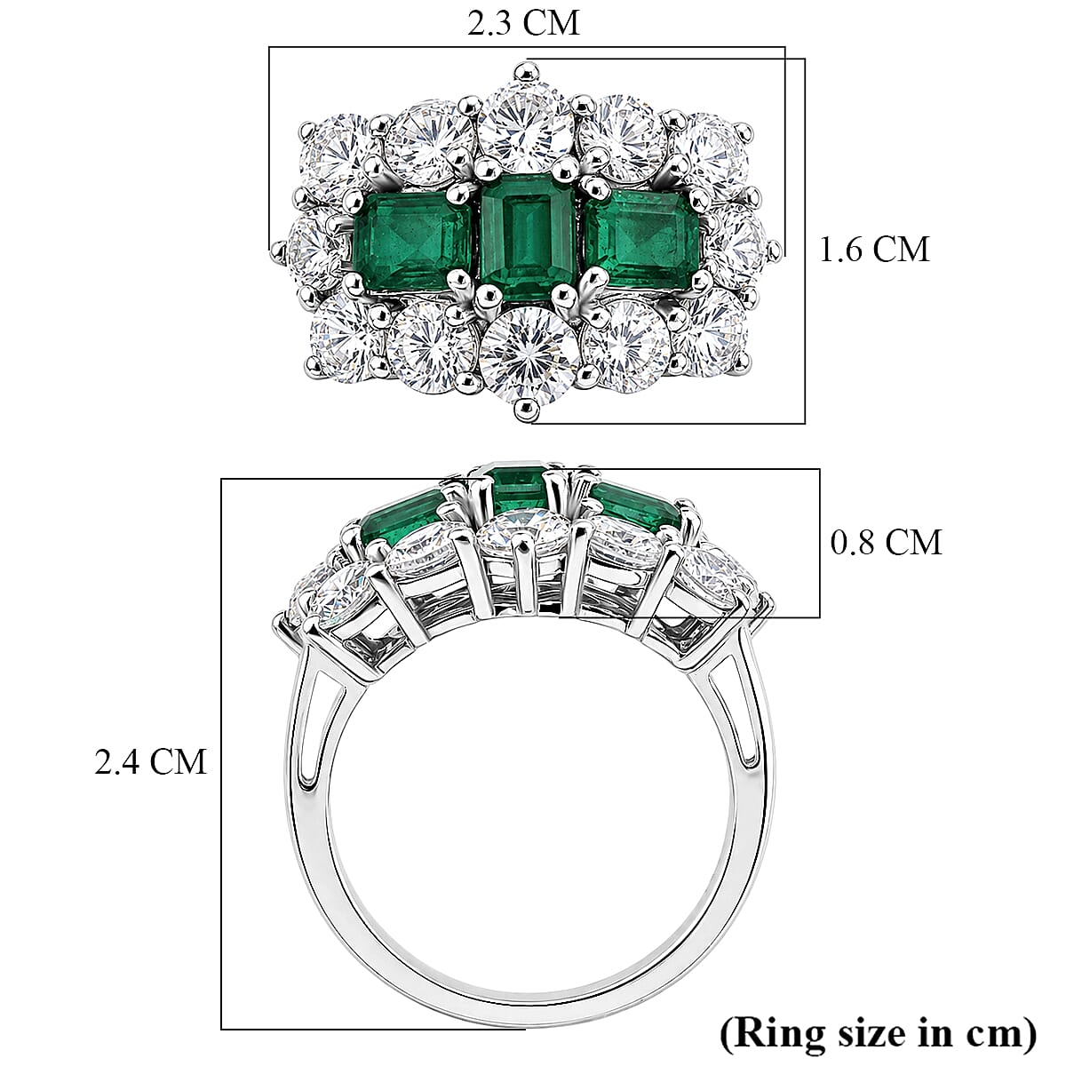 D'Joy - AAA Zambian Emerald & White Zircon Ring in Rhodium Overlay Sterling Silver 4.90 Ct.