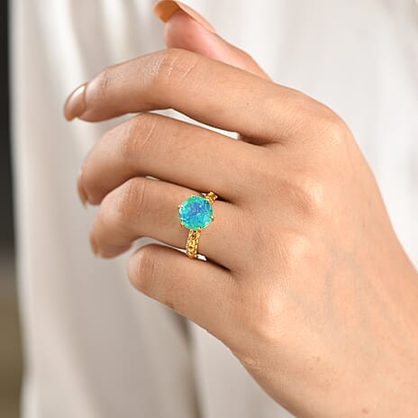 D'Joy - Peacock Triplet Quartz Solitaire Ring in Yellow Gold Plated Sterling Silver 4.00 Ct.