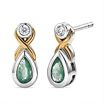 Luxuriant - AAA Premium  Zambian Emerald & Lab Grown Diamond (SI-G-H) Infinity Drop Earring with Push Post in 18K Vermeil Yellow Gold Plated & Rhodium Overlay Sterling Silver 0.34 Ct.