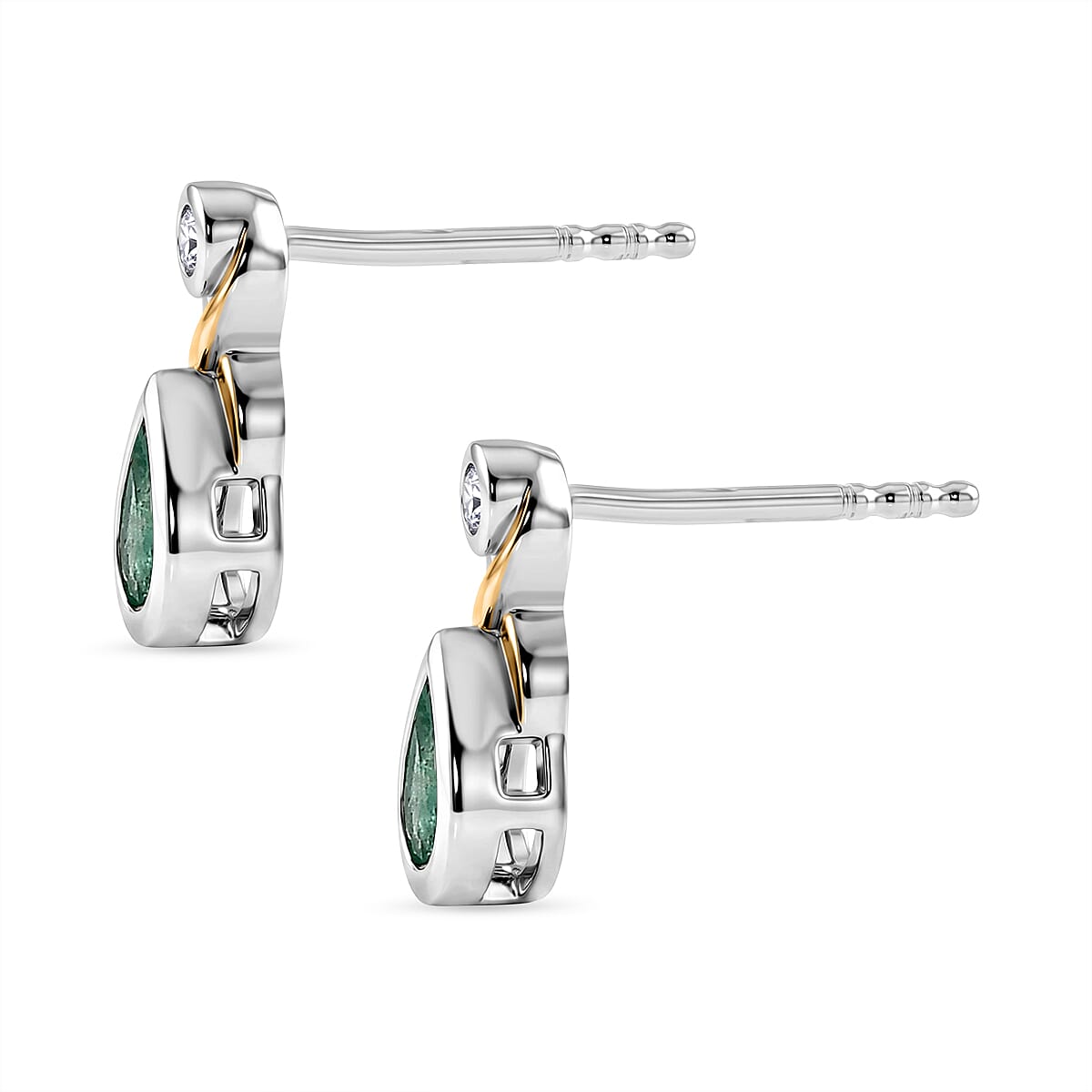 Luxuriant - AAA Zambian Emerald & Lab Grown Diamond (SI-G-H) Solitaire Stud Push Post Earring in 18K Vermeil Yellow Gold Plated & Rhodium Overlay Sterling Silver 0.34 Ct.