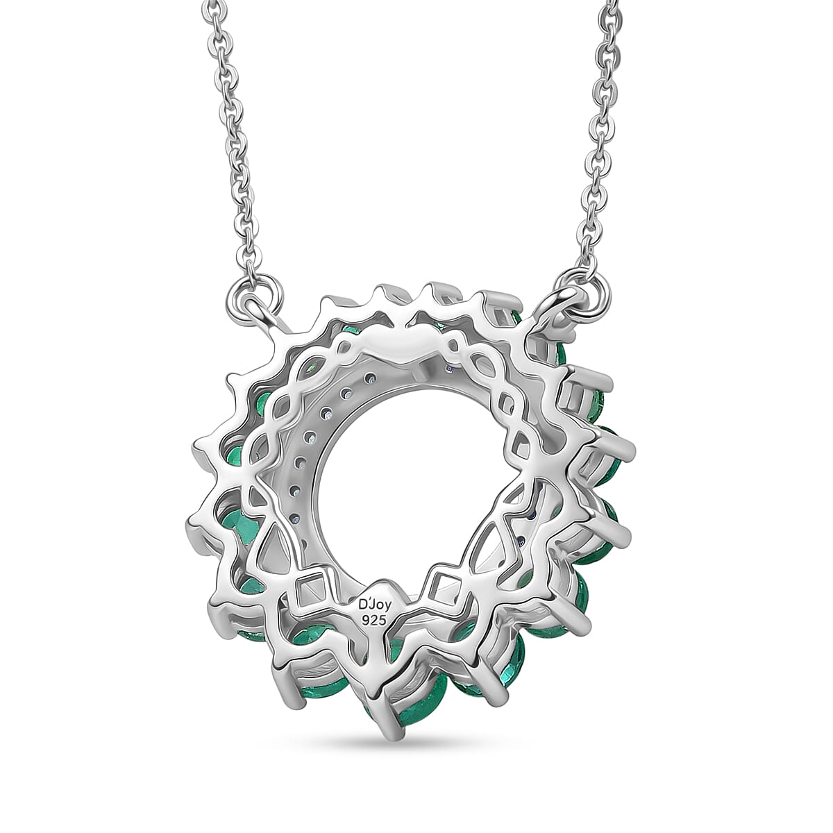 D'Joy - AAA Zambian Emerald & White Zircon Necklace (Size - 20) with Lobster Clasp in Rhodium Overlay Sterling Silver 1.40 Ct.