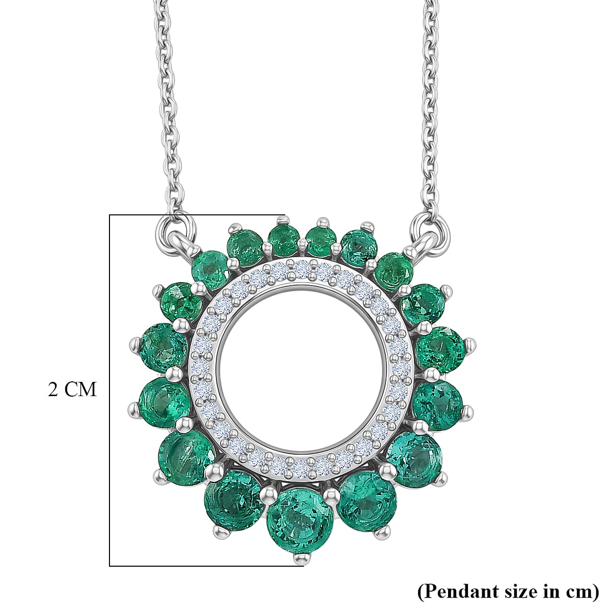 D'Joy - AAA Zambian Emerald & White Zircon Necklace (Size - 20) with Lobster Clasp in Rhodium Overlay Sterling Silver 1.40 Ct.