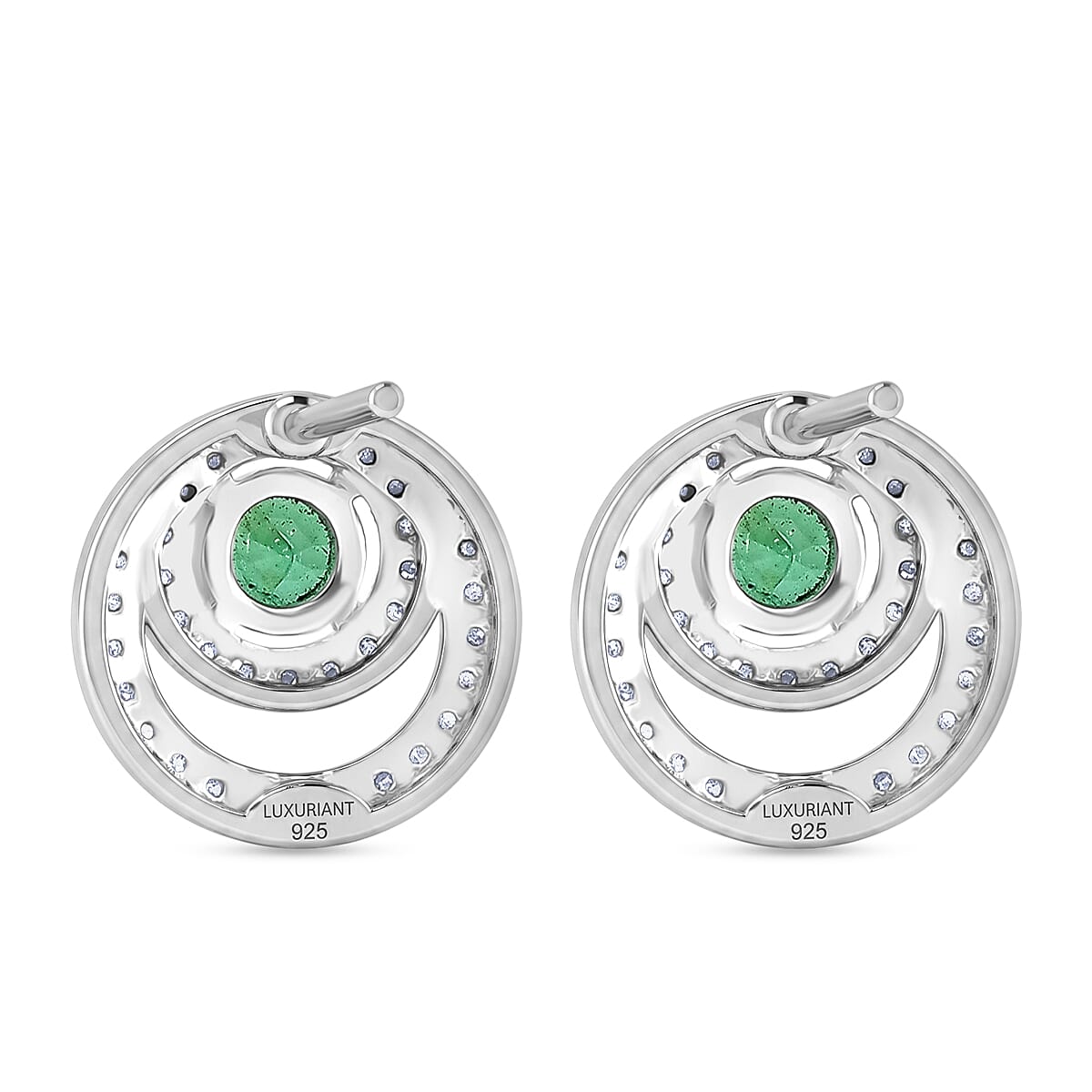 Luxuriant - AAA Zambian Emerald & Lab Grown Diamond (SI-G-H) Earring with Push Post in Rhodium Overlay Sterling Silver 0.85 Ct.