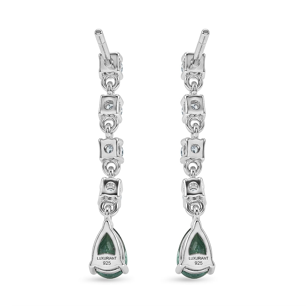Luxuriant - Zambian Emerald & Lab Grown Diamond (SI-G-H) Dangling Earring with Push Post in Rhodium Overlay Sterling Silver 1.30 Ct.