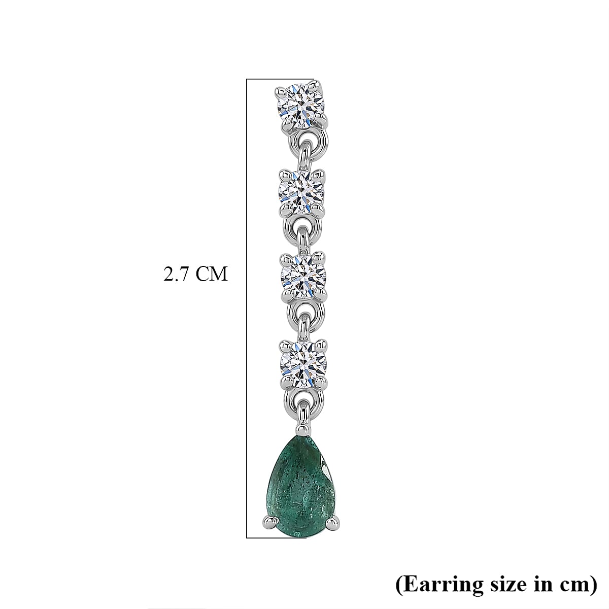 Luxuriant - Zambian Emerald & Lab Grown Diamond (SI-G-H) Dangling Earring with Push Post in Rhodium Overlay Sterling Silver 1.30 Ct.