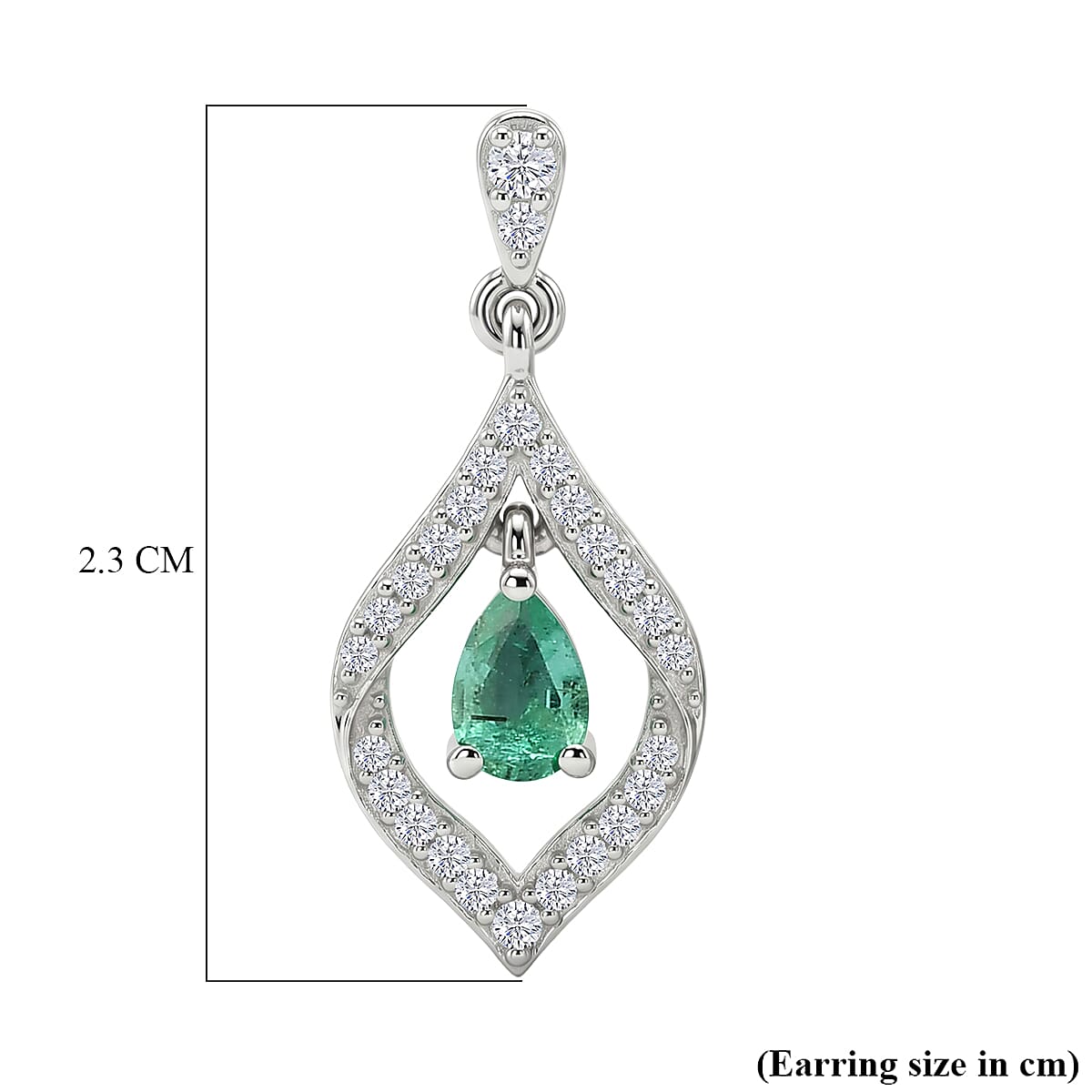 D'Joy - AAA Zambian Emerald & White Zircon Dangling Earring with Push Post in Rhodium Overlay Sterling Silver