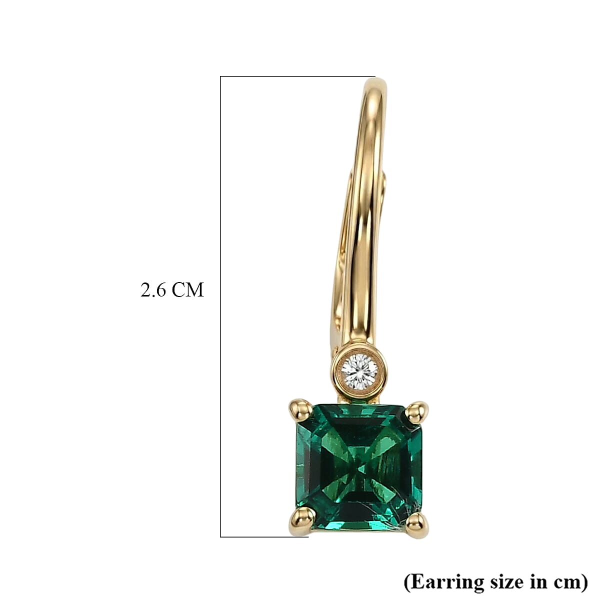 Luxuriant - AAA Lab Grown Columbian Emerald & Lab Grown Diamond (SI-G-H) Solitaire Lever Back Earring in 18K Vermeil Yellow Gold Plated Sterling Silver 1.26 Ct.