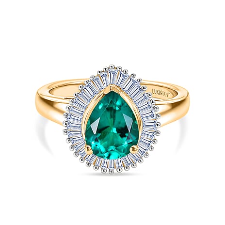 Luxuriant - AAA Lab Grown Colombian Emerald & Lab Grown Diamond (SI-G-H) Halo Ring in 18K Vermeil Yellow Gold Plated Sterling Silver 1.70 Ct.