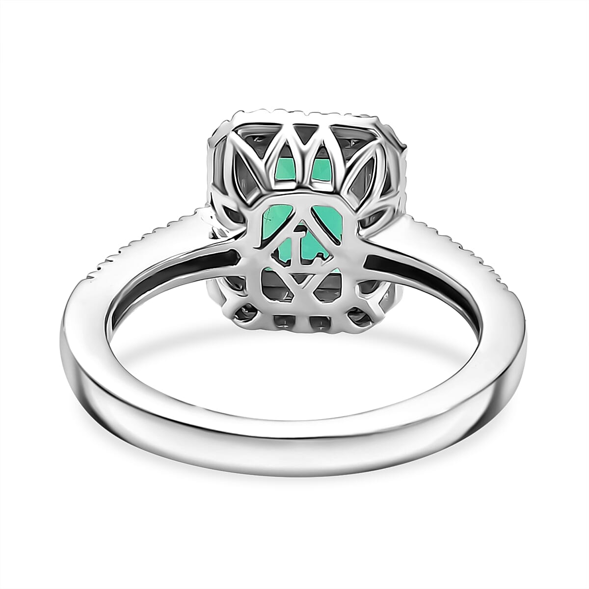 Luxuriant - AAA Lab Grown Columbian Emerald & Lab Grown Diamond (SI-G-H) Halo Ring in Rhodium Overlay Sterling Silver 1.80 Ct.