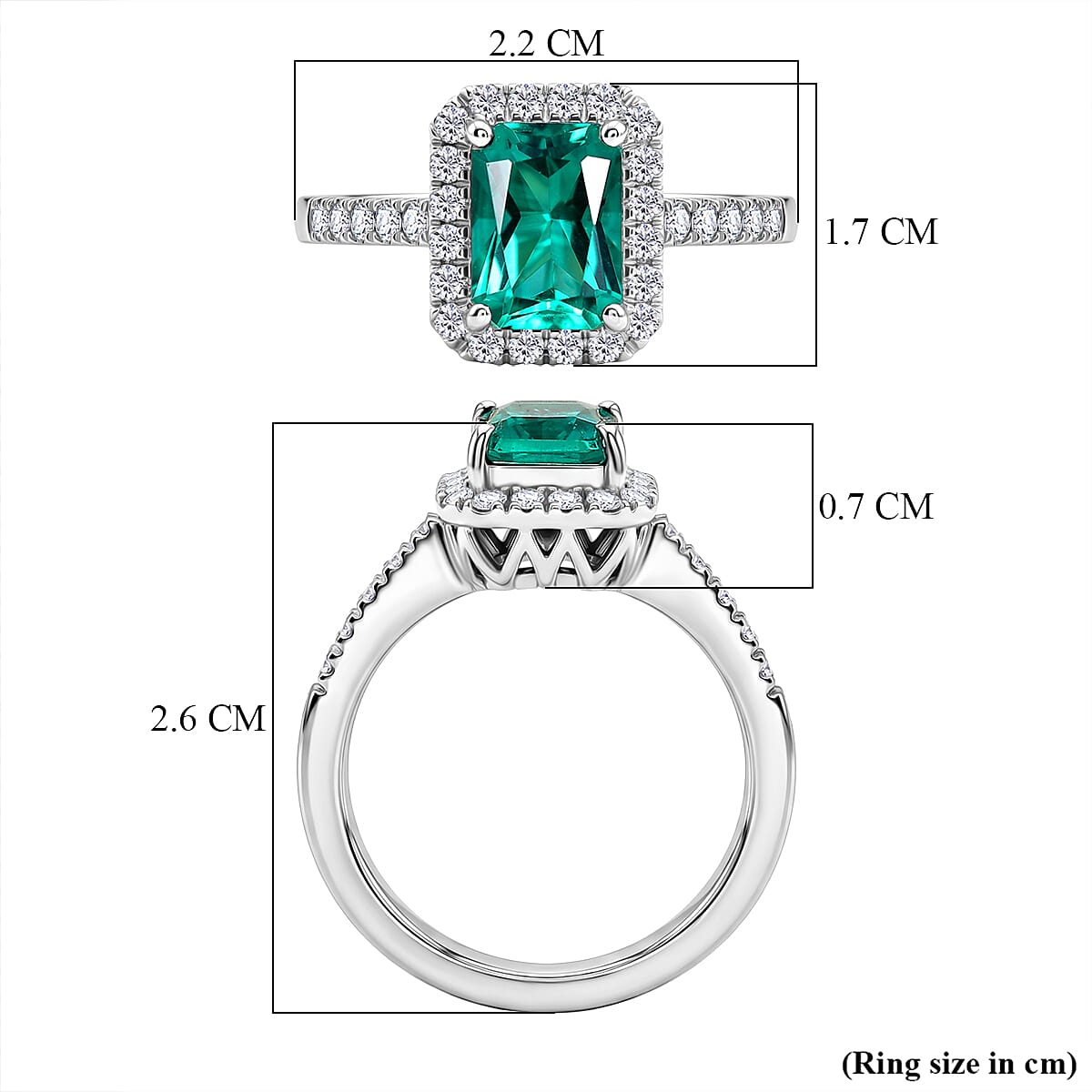 Luxuriant - AAA Lab Grown Columbian Emerald & Lab Grown Diamond (SI-G-H) Halo Ring in Rhodium Overlay Sterling Silver 1.80 Ct.