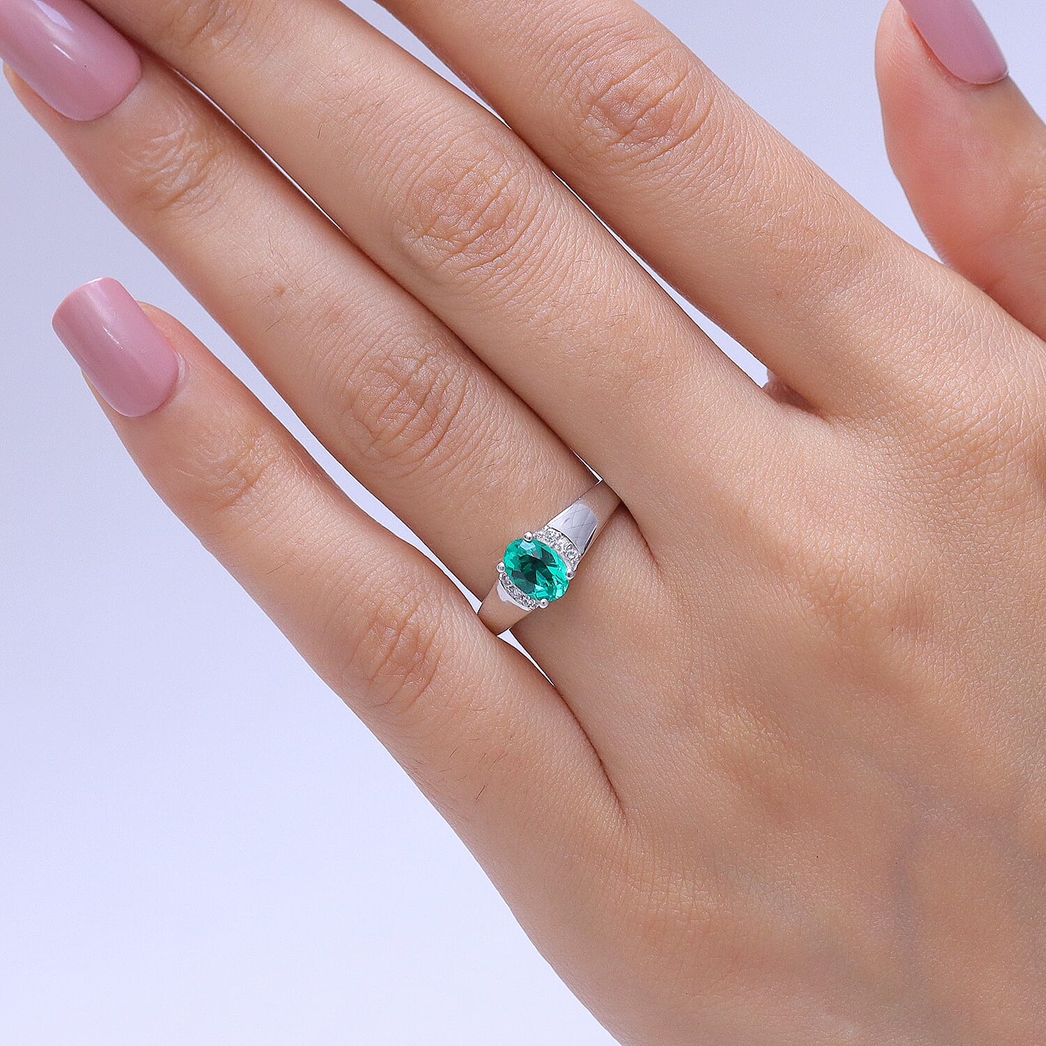 Luxuriant - AAA Lab Grown Columbian Emerald & Lab Grown Diamond (SI-G-H) Ring in Rhodium Overlay Sterling Silver 0.77 Ct.
