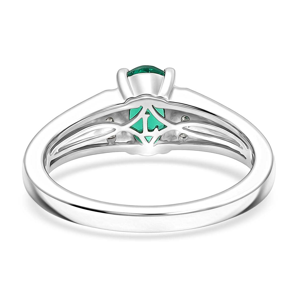 Luxuriant - AAA Lab Grown Columbian Emerald & Lab Grown Diamond (SI-G-H) Ring in Rhodium Overlay Sterling Silver 0.77 Ct.