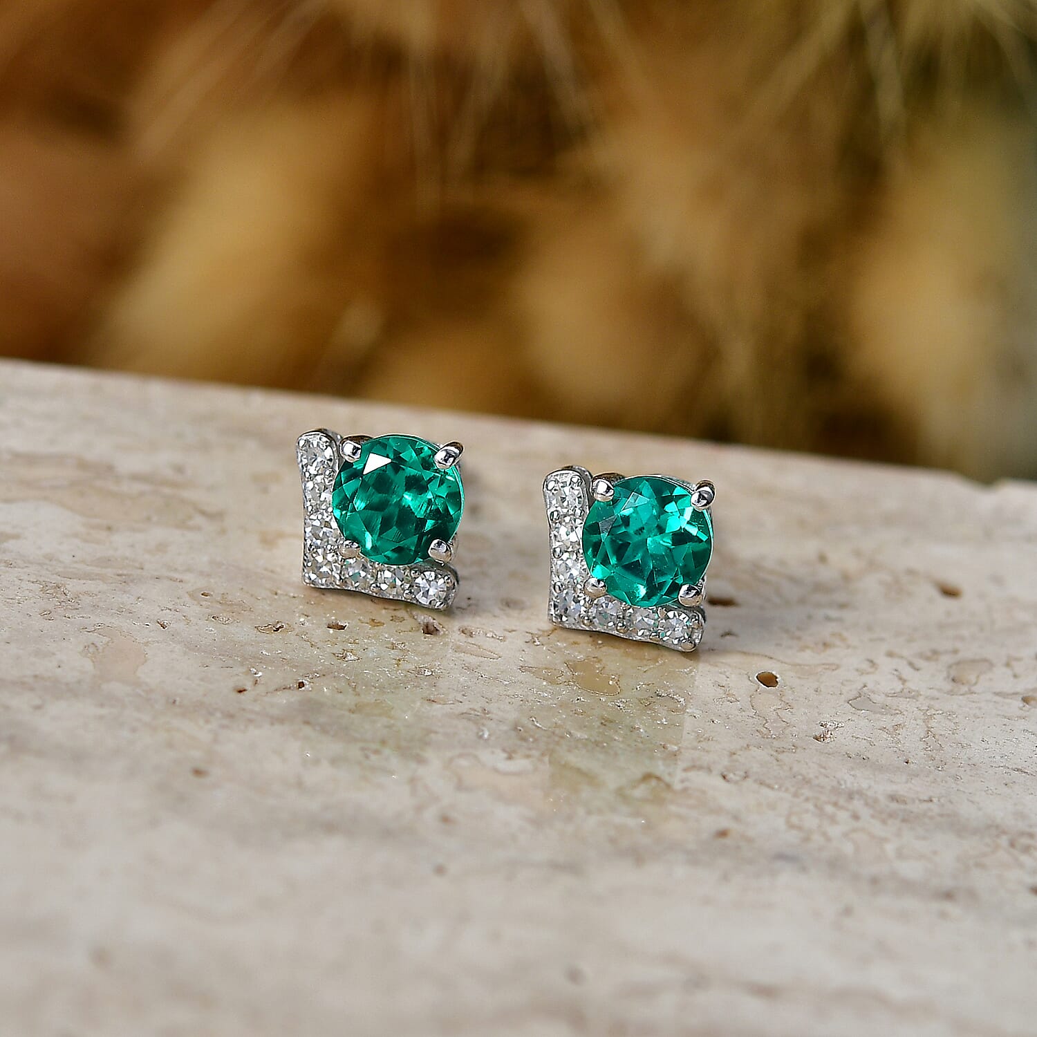 Luxuriant - AAA Lab Grown Columbian Emerald & Lab Grown Diamond (SI-G-H) Push Post Earring in Rhodium Overlay Sterling Silver 1.12 Ct.