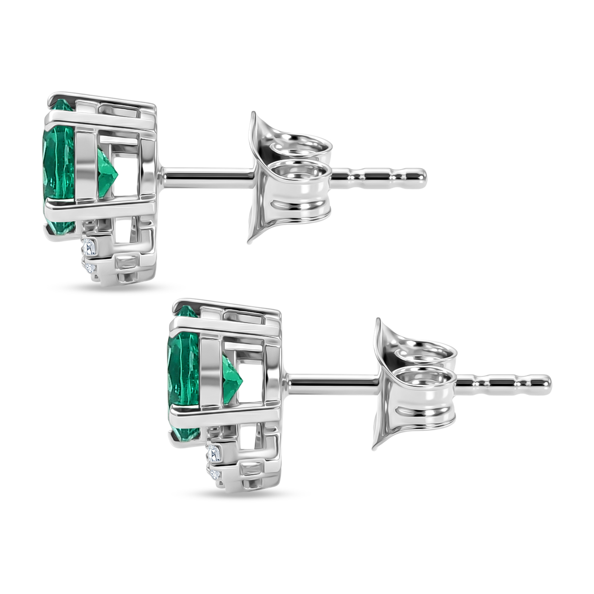 Luxuriant - AAA Lab Grown Columbian Emerald & Lab Grown Diamond (SI-G-H) Push Post Earring in Rhodium Overlay Sterling Silver 1.12 Ct.
