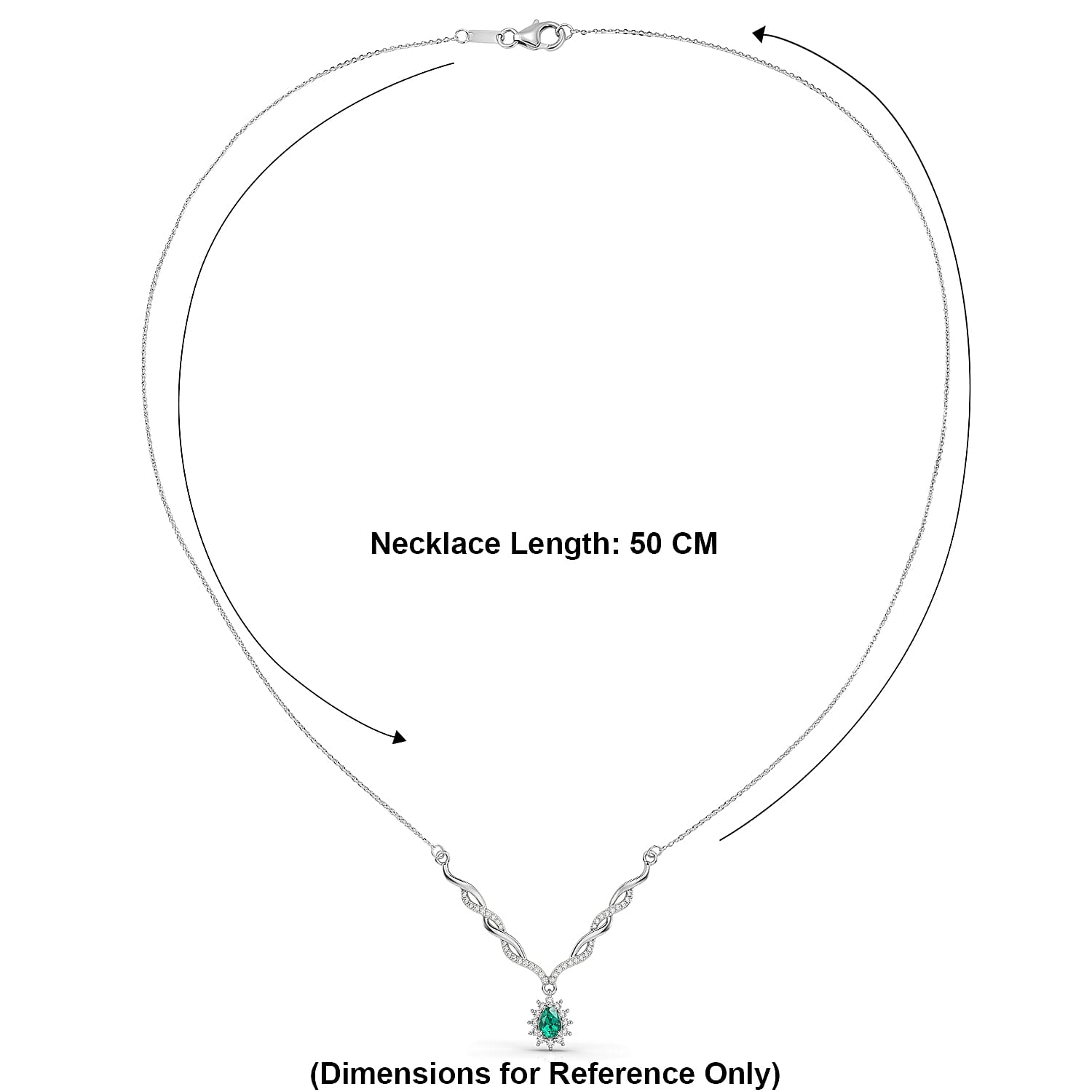 D'Joy - AAA Lab Grown Columbian Emerald & White Zircon Necklace (Size - 20) in Rhodium Overlay Sterling Silver 1.00 Ct.