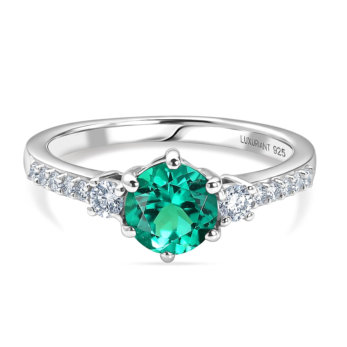 Luxuriant - AAA Lab Grown Columbian Emerald & Lab Grown Diamond (SI-G-H) Ring in Rhodium Overlay Sterling Silver 1.00 Ct.