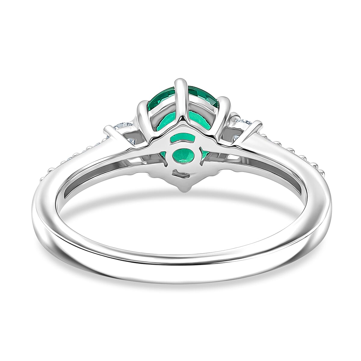 Luxuriant - AAA Lab Grown Columbian Emerald & Lab Grown Diamond (SI-G-H) Ring in Rhodium Overlay Sterling Silver 1.00 Ct.