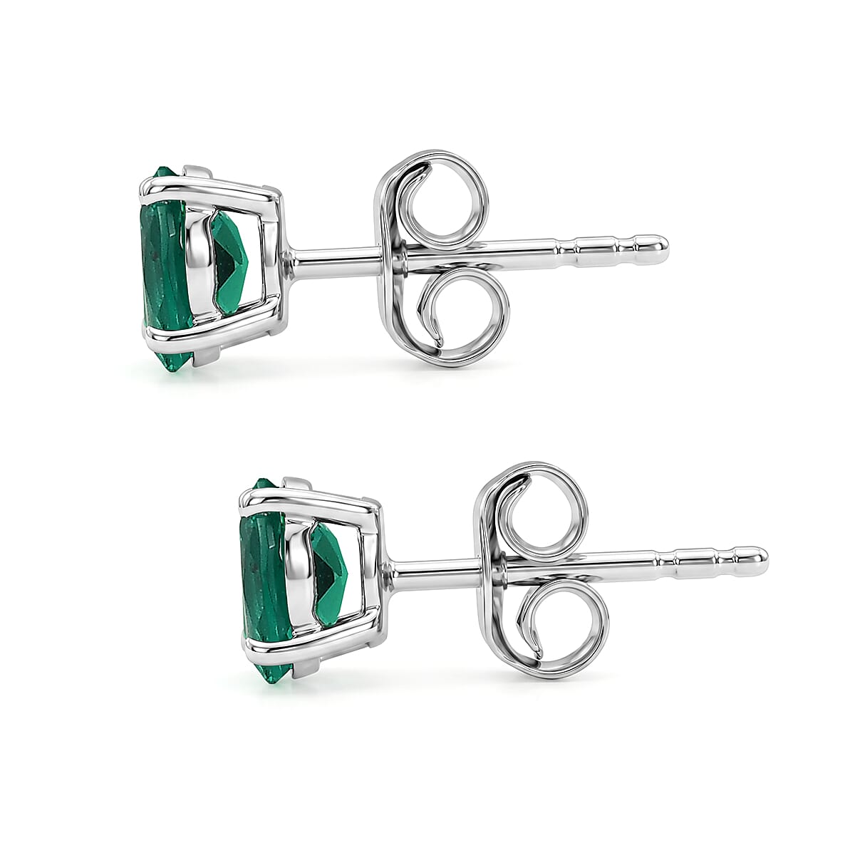 Luxuriant - AAA Lab Grown Columbian Emerald Stud Earring with Push Post in Platinum Overlay Sterling Silver