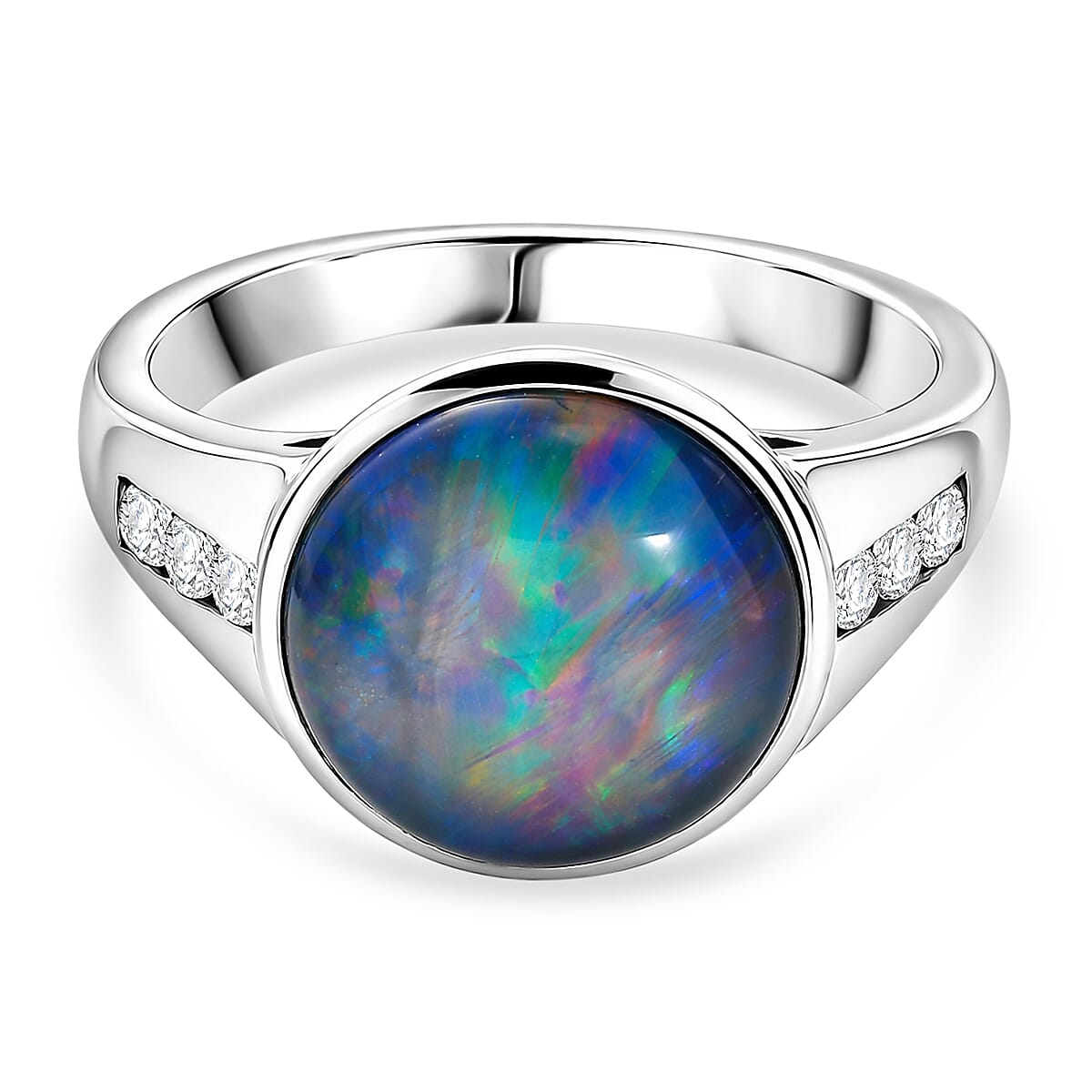 D'Joy - Boulder Opal Triplet & White Zircon Ring in Rhodium Overlay Sterling Silver 3.85 Ct.