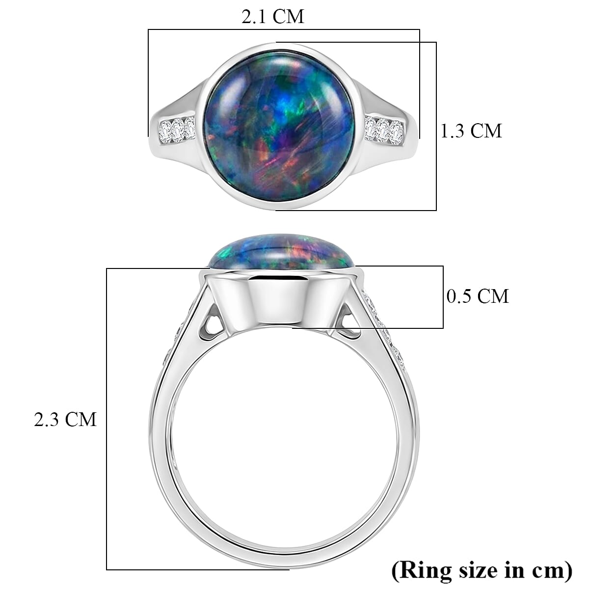 D'Joy - Boulder Opal Triplet & White Zircon Ring in Rhodium Overlay Sterling Silver 3.85 Ct.