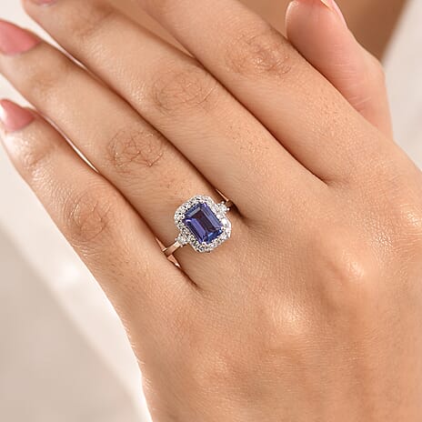 Luxuriant - AAA Tanzanite & Lab Grown Diamond (SI-G-H) Halo Ring in Rhodium Overlay Sterling Silver 1.95 Ct.