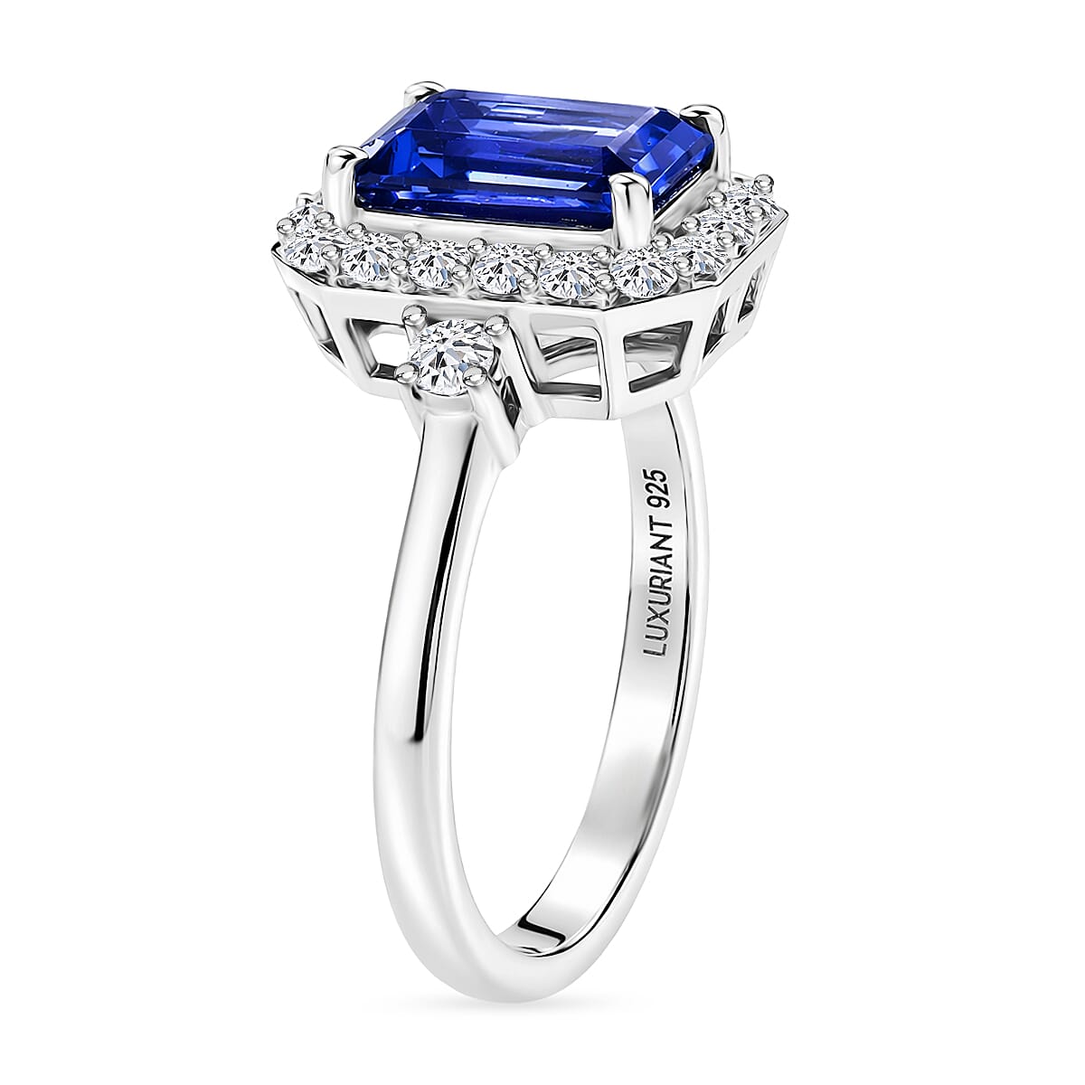 Luxuriant - AAA Tanzanite & Lab Grown Diamond (SI-G-H) Halo Ring in Rhodium Overlay Sterling Silver 1.95 Ct.