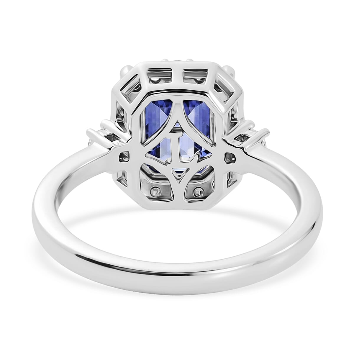 Luxuriant - AAA Tanzanite & Lab Grown Diamond (SI-G-H) Halo Ring in Rhodium Overlay Sterling Silver 1.95 Ct.