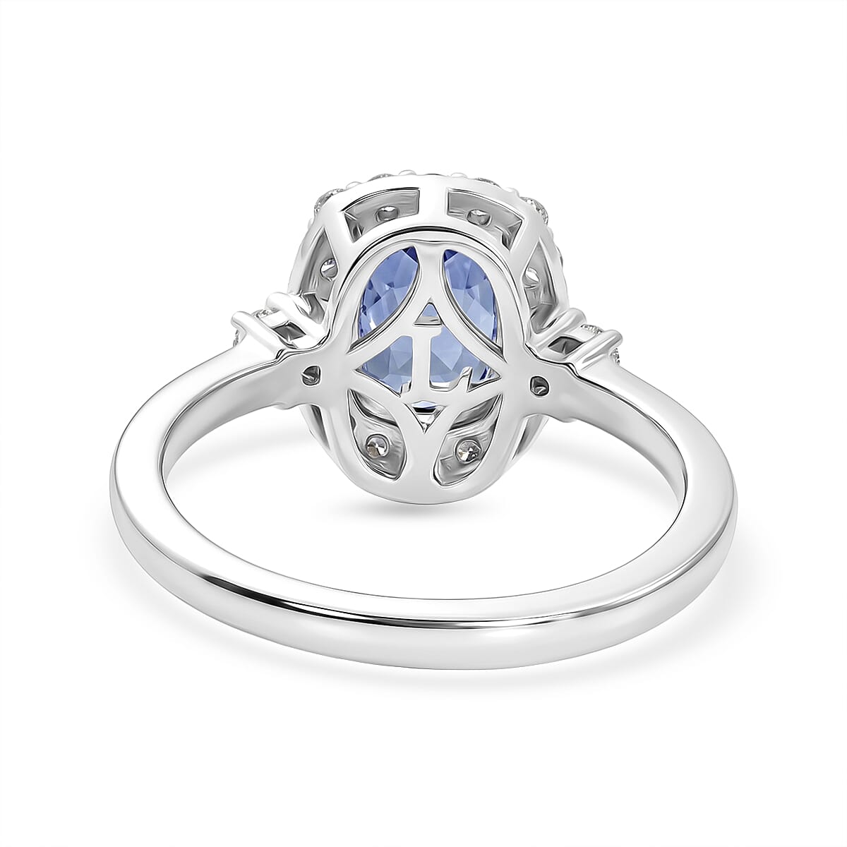 Luxuriant - Tanzanite & Lab Grown Diamond (SI-G-H) Cushion Cut Halo Ring in Rhodium Overlay Sterling Silver 1.90 Ct.