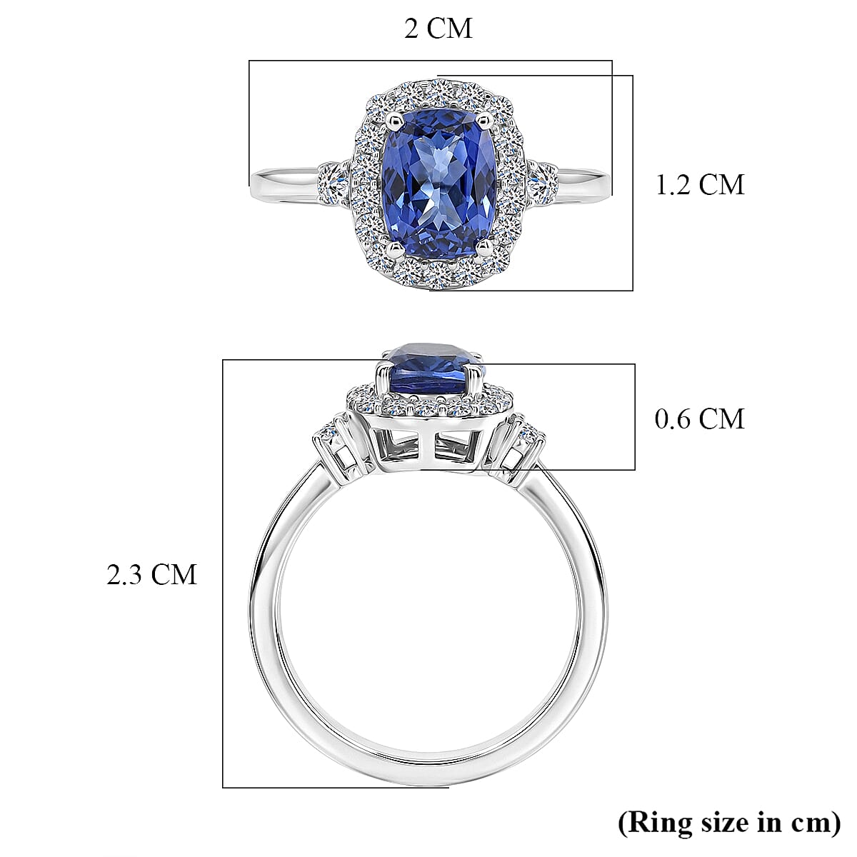 Luxuriant - Tanzanite & Lab Grown Diamond (SI-G-H) Cushion Cut Halo Ring in Rhodium Overlay Sterling Silver 1.90 Ct.