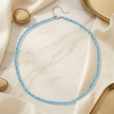 D'Joy - Blue Topaz Beads Necklace (Size - 18-2 Ext) in Rhodium Overlay Sterling Silver 45.00 Ct.