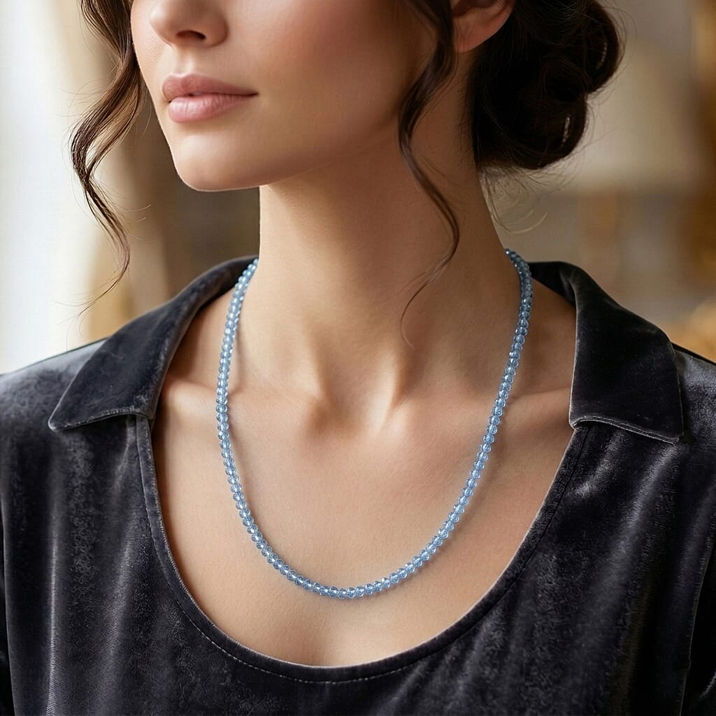 D'Joy - Blue Topaz Beads Necklace (Size - 18-2 Ext) in Rhodium Overlay Sterling Silver 45.00 Ct.
