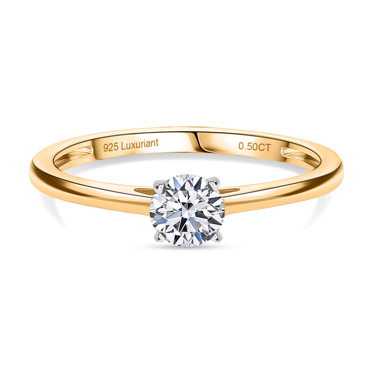 Luxuriant - Lab Grown Diamond (SI-G-H) Solitaire Ring in 18K Vermeil Yellow Gold Plated Sterling Silver 0.50 Ct.