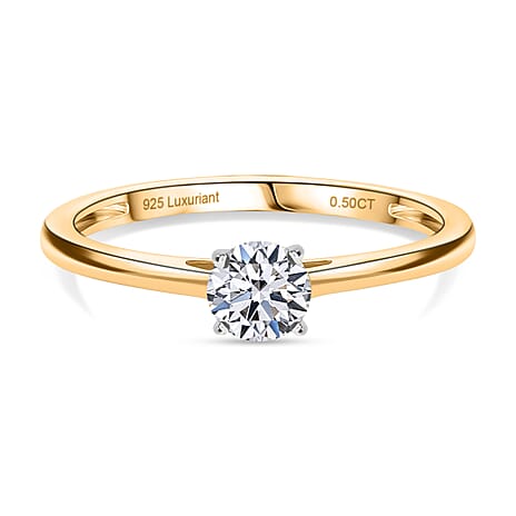 Luxuriant - Lab Grown Diamond (SI-G-H) Solitaire Ring in 18K Vermeil Yellow Gold Plated Sterling Silver 0.50 Ct.