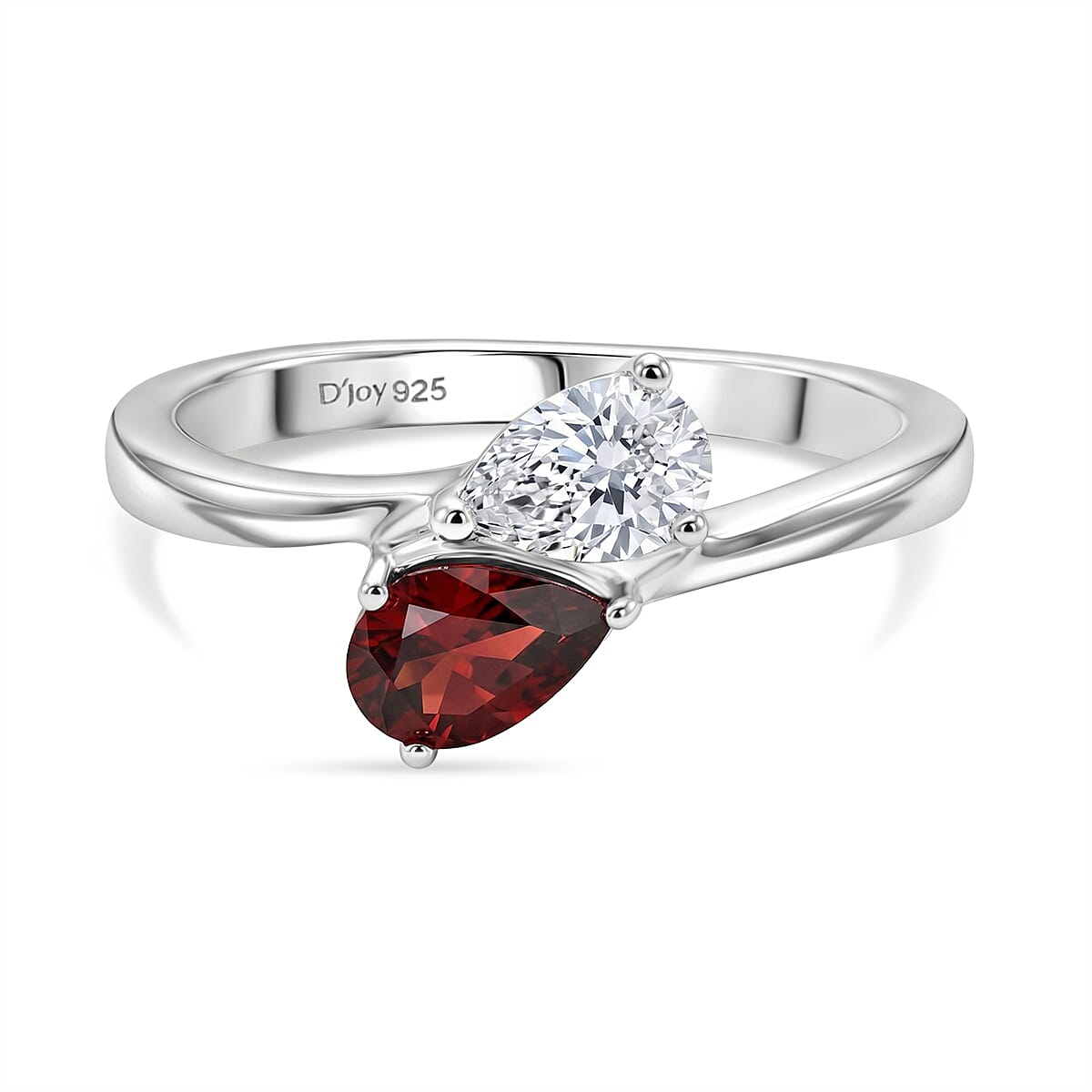 Royal Bali Collection - D'Joy Red Garnet & Moissanite Toi-et-Moi Ring in 18K Vermeil Yellow Gold Plated Sterling Silver