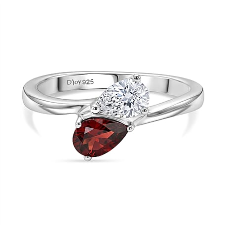 Royal Bali Collection - D'Joy Red Garnet & Moissanite Toi-et-Moi Ring in 18K Vermeil Yellow Gold Plated Sterling Silver