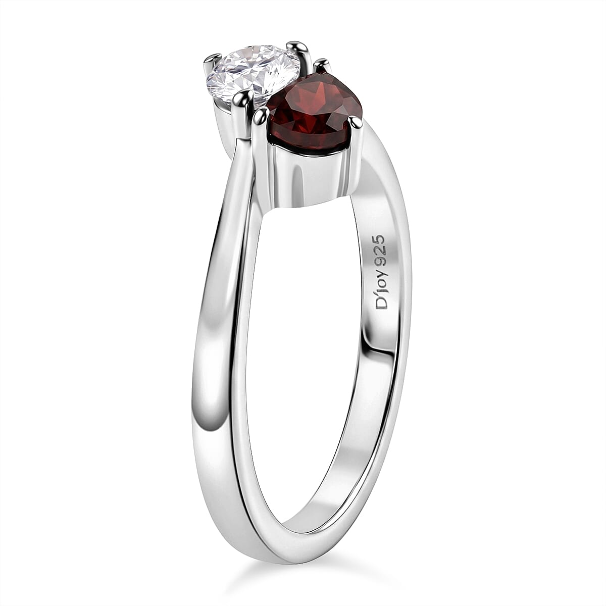 Royal Bali Collection - D'Joy Red Garnet & Moissanite Toi-et-Moi Ring in 18K Vermeil Yellow Gold Plated Sterling Silver
