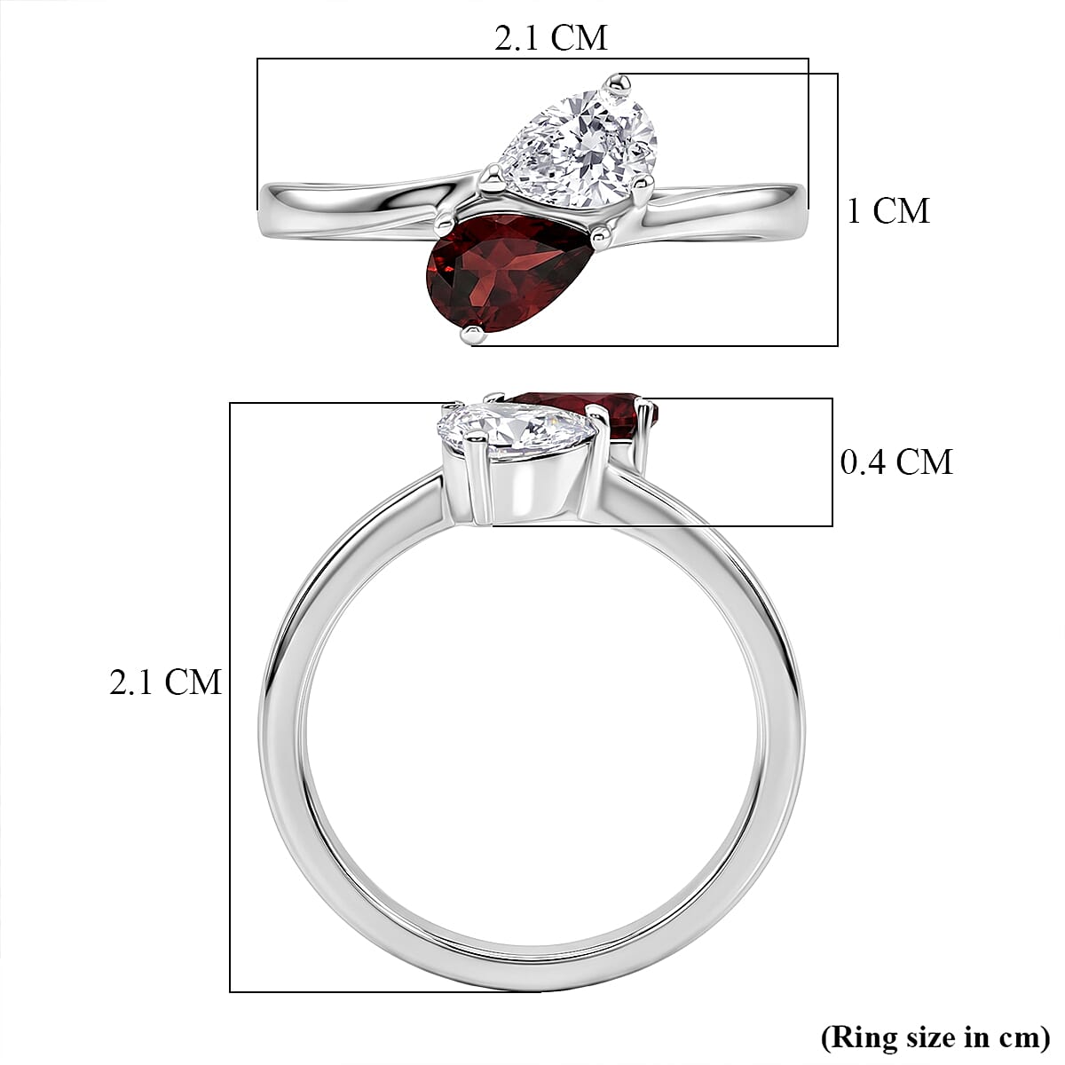 Royal Bali Collection - D'Joy Red Garnet & Moissanite Toi-et-Moi Ring in 18K Vermeil Yellow Gold Plated Sterling Silver