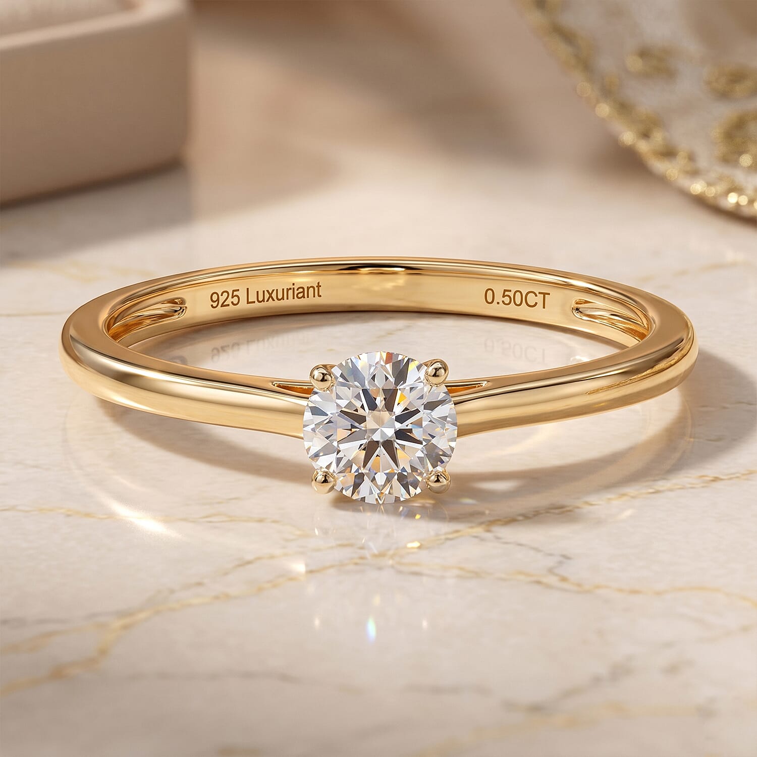 Luxuriant - Lab Grown Diamond (SI-G-H) Solitaire Ring in 18K Vermeil Yellow Gold Plated Sterling Silver 0.50 Ct.