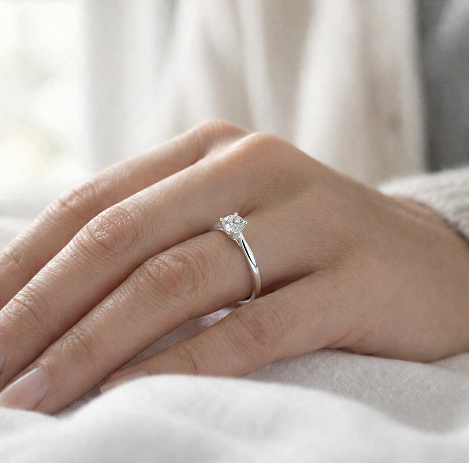 Luxuriant - SI-G-H Lab Grown Diamond Solitaire Ring in Rhodium Overlay Sterling Silver 0.51 Ct.