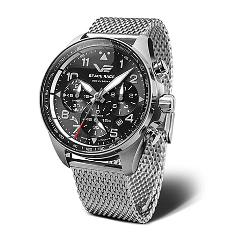 VOSTOK EUROPE Space Race Miyota 6S20 Quartz Movt. 20ATM WR Black Dial - Silver Case Mens Watch with Silver Stainless Steel Strap 6S20-325A741M