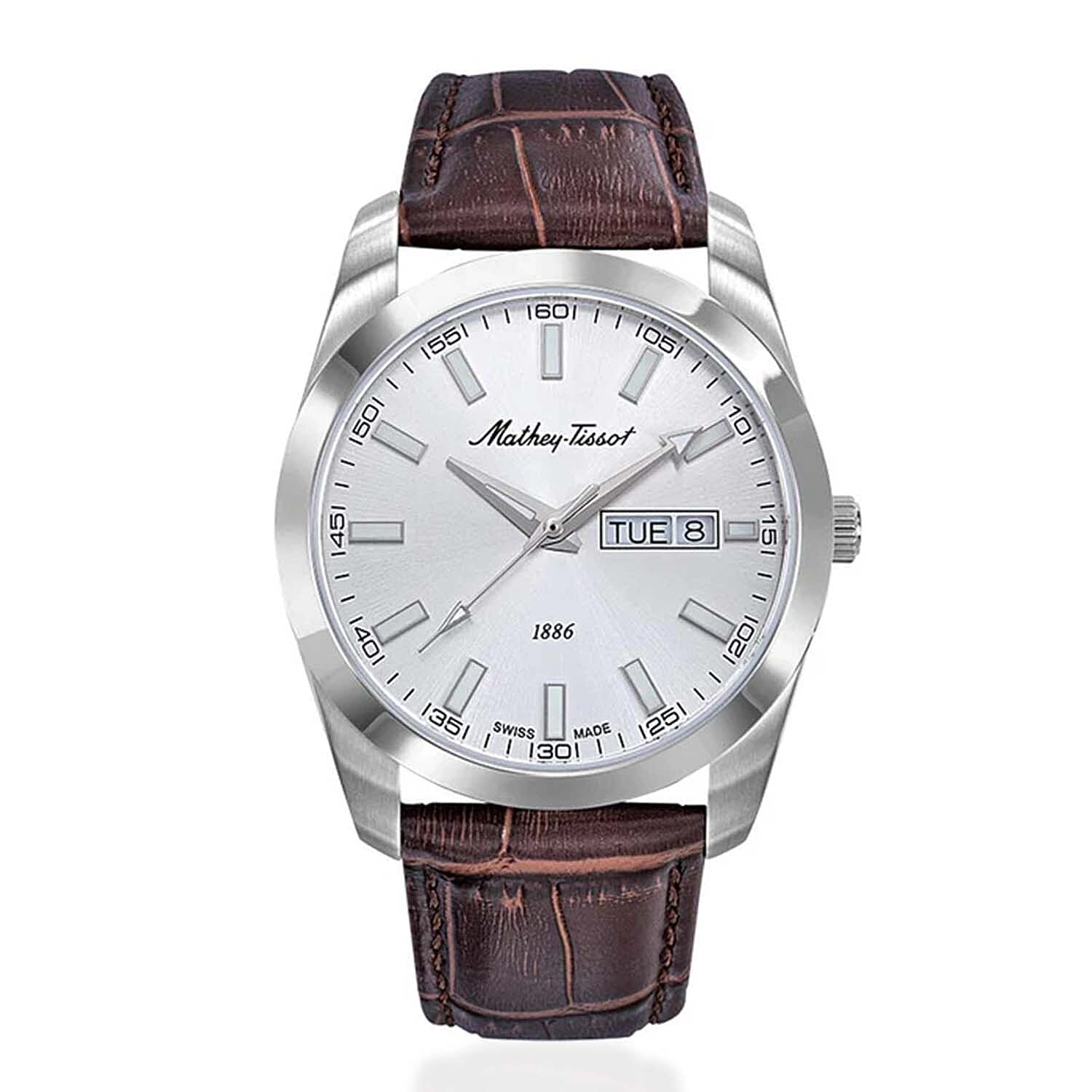 MATHEY-TISSOT-I-Day-Date-Swiss-Ronda-517-Quartz-Movt-5ATM-WR-Silver-Di