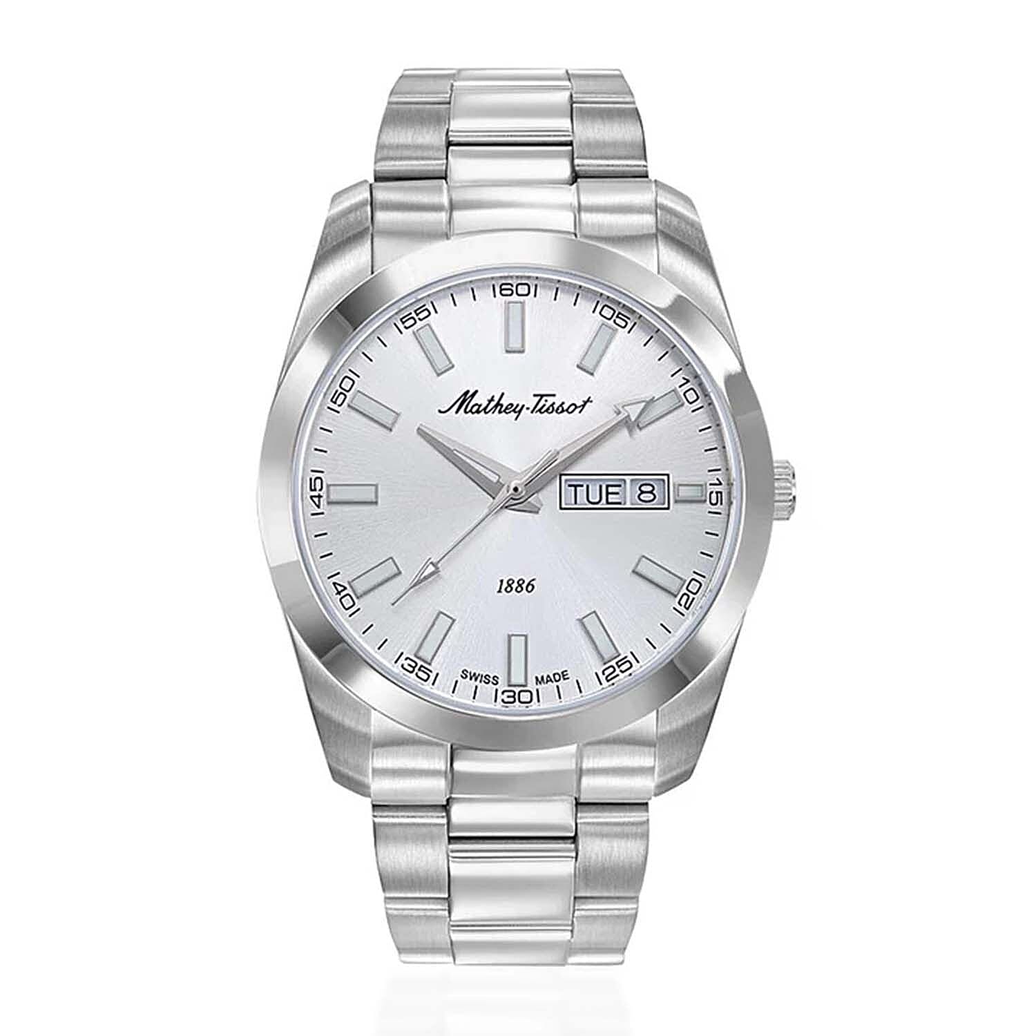 MATHEY-TISSOT-I-Day-Date-Swiss-Ronda-517-Quartz-Movt-5ATM-WR-Silver-Di
