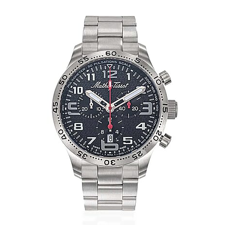 MATHEY TISSOT Type 21 Titanium Swiss Ronda 5030D Quartz Movt. 5ATM WR Black - Red Dial - Silver Case Mens Watch with Silver Titanium Strap H1821CHT1