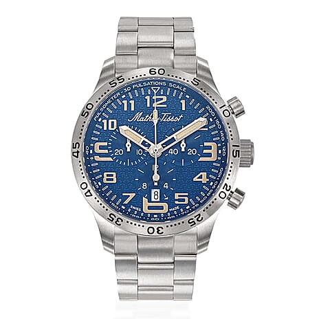 MATHEY TISSOT Type 21 Titanium Swiss Ronda 5030D Quartz Movt. 5ATM WR Blue Dial - Silver Case Mens Watch with Silver Titanium Strap H1821CHT2