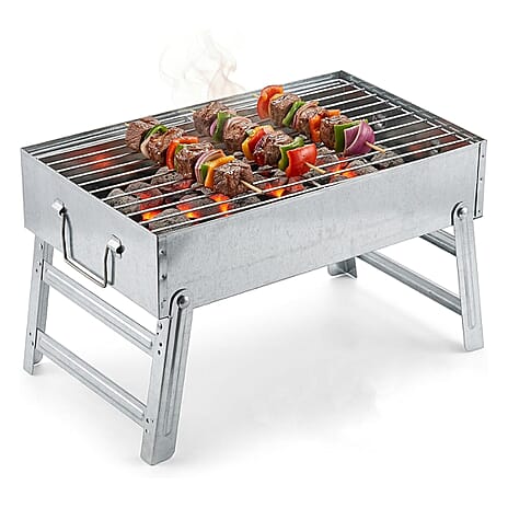 Portable Folding Outdoor Charcoal BBQ Grill - Silver