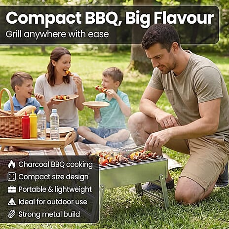 Portable Folding Outdoor Charcoal BBQ Grill - Silver